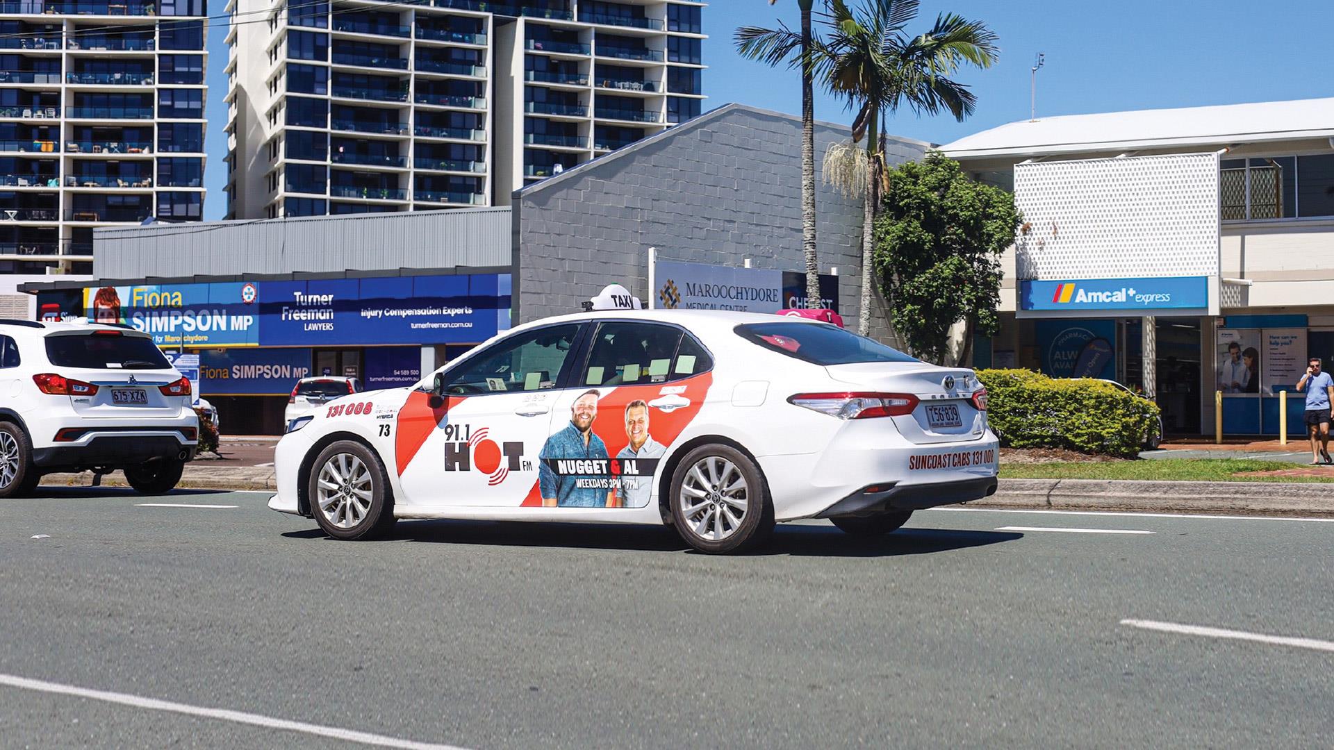 Seafm advertising on a sunshine coast taxi